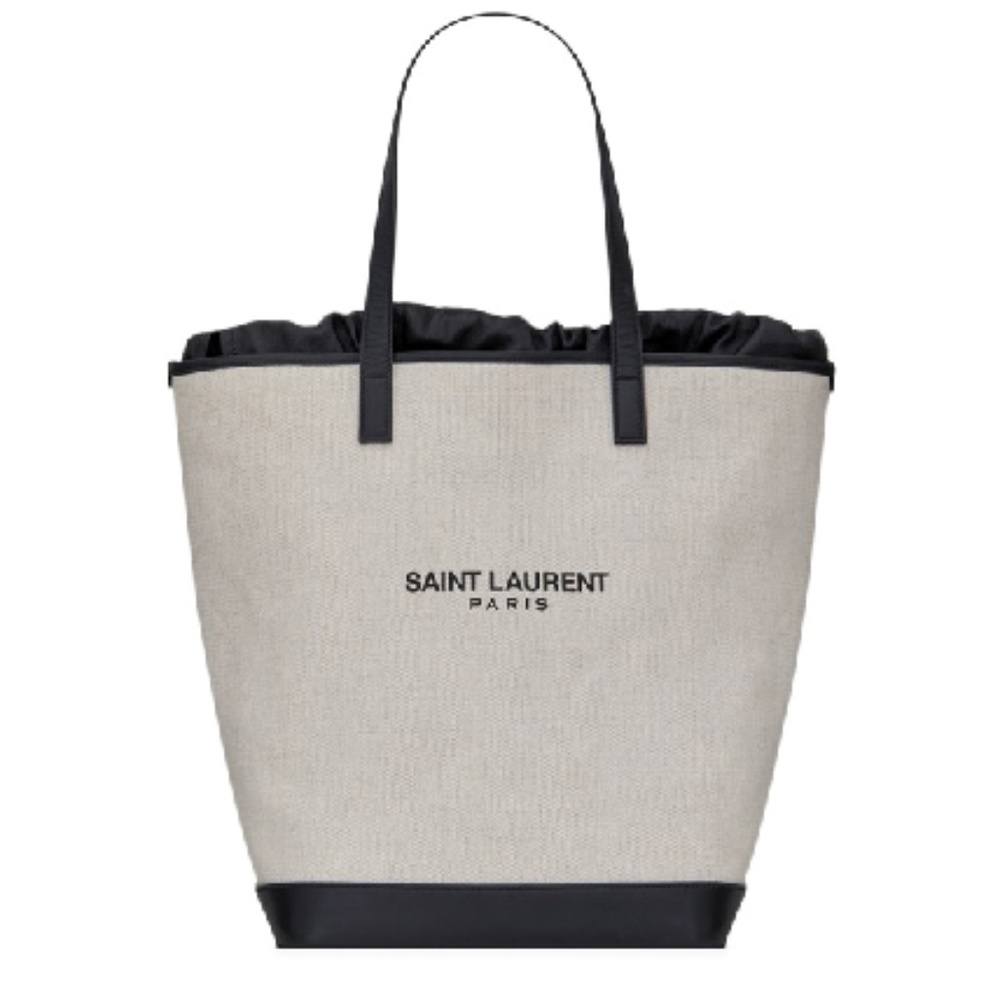 Used SAINT LAURENT Linen Calfskin Teddy Double Tote